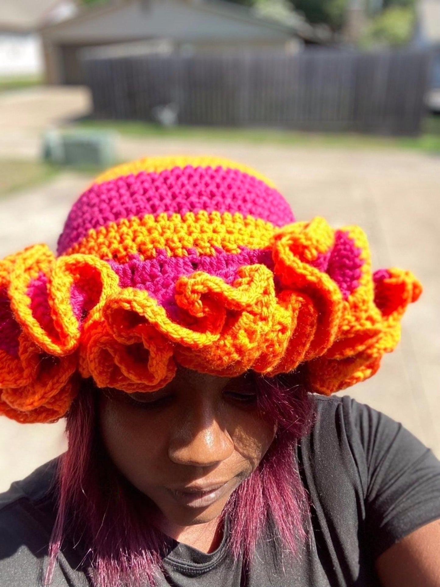 Digital Crochet Pattern PDF – Women’s Boho Ruffle Beanie & Bucket Hat