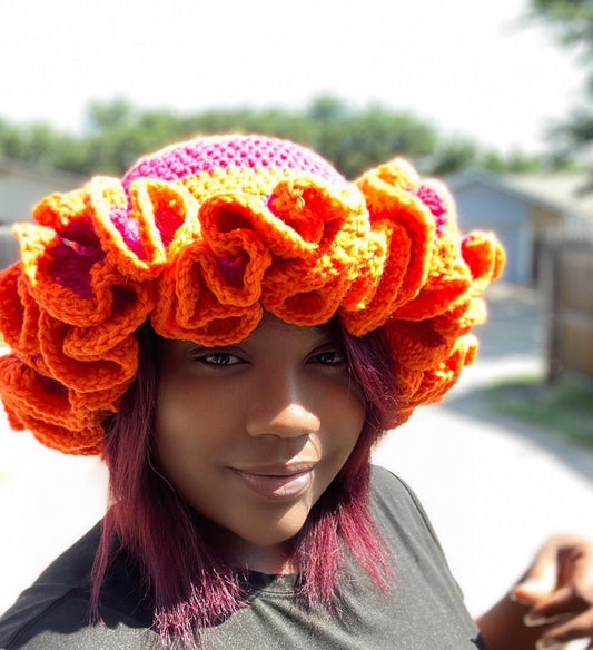 Digital Crochet Pattern PDF – Women’s Boho Ruffle Beanie & Bucket Hat