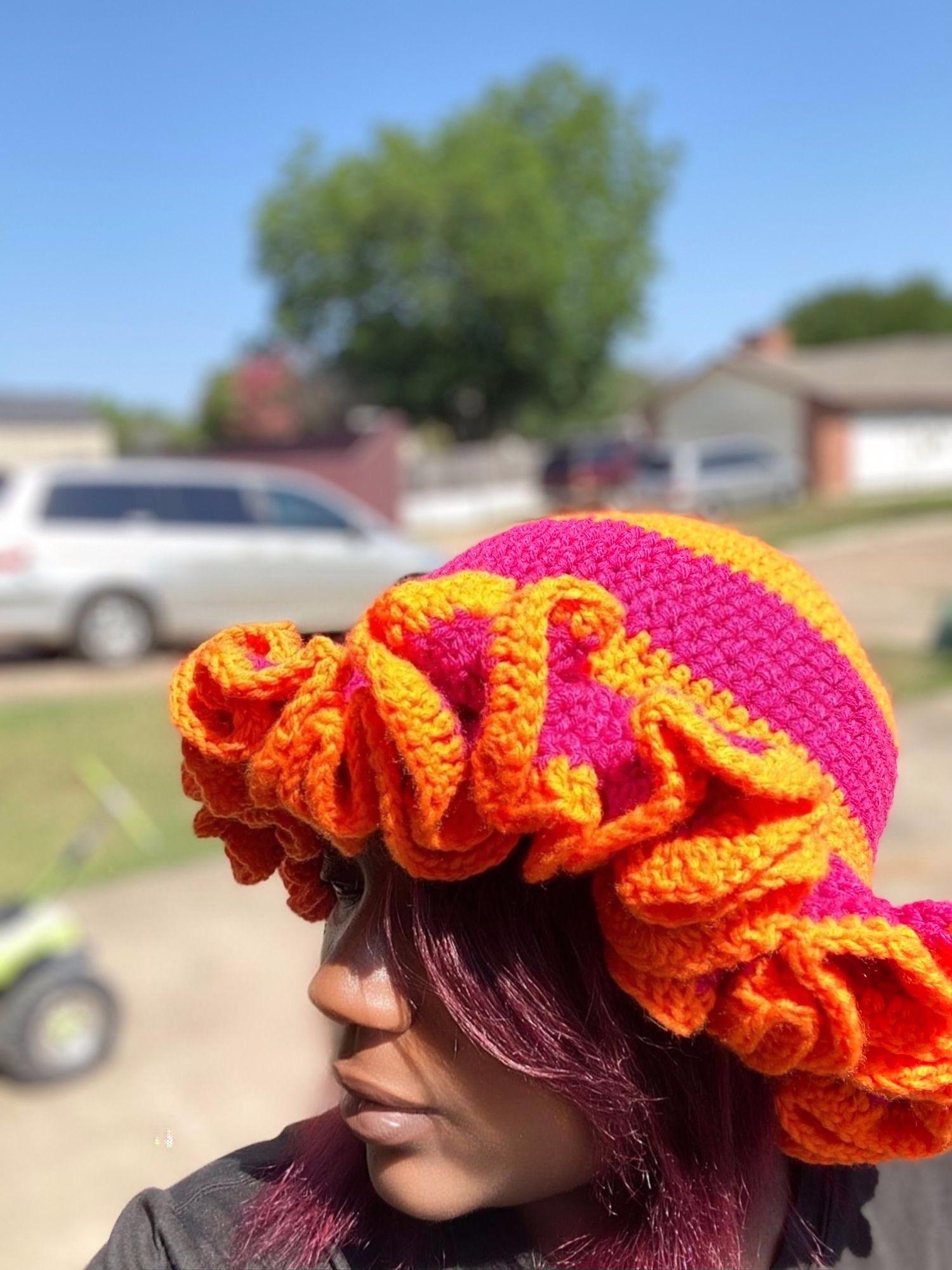 Digital Crochet Pattern PDF – Women’s Boho Ruffle Beanie & Bucket Hat