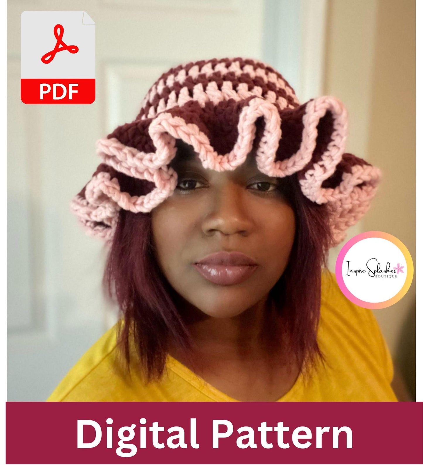Digital Crochet Pattern PDF – Women’s Boho Chunky Ruffle Bucket Hat