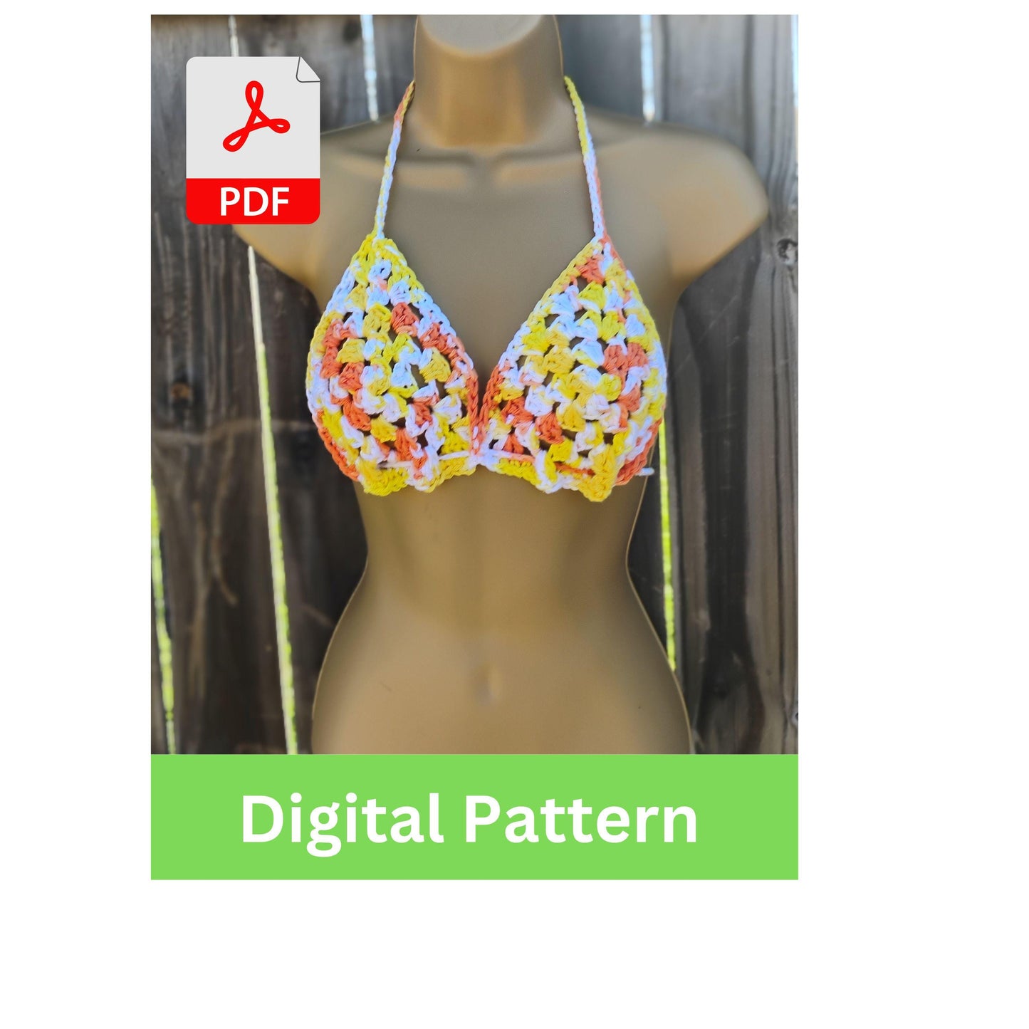 Digital Crochet Pattern PDF – Retro Granny Square Bikini Top