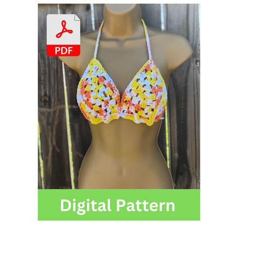 Digital Crochet Pattern PDF – Retro Granny Square Bikini Top