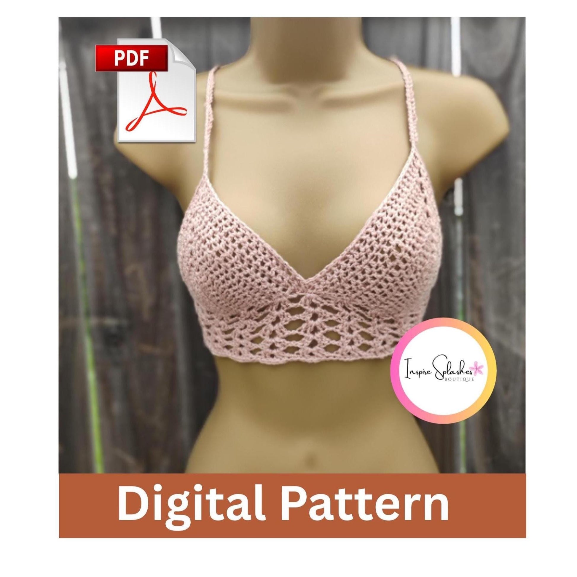 Digital Crochet Pattern – Women’s Lacey Bralette Crop Top