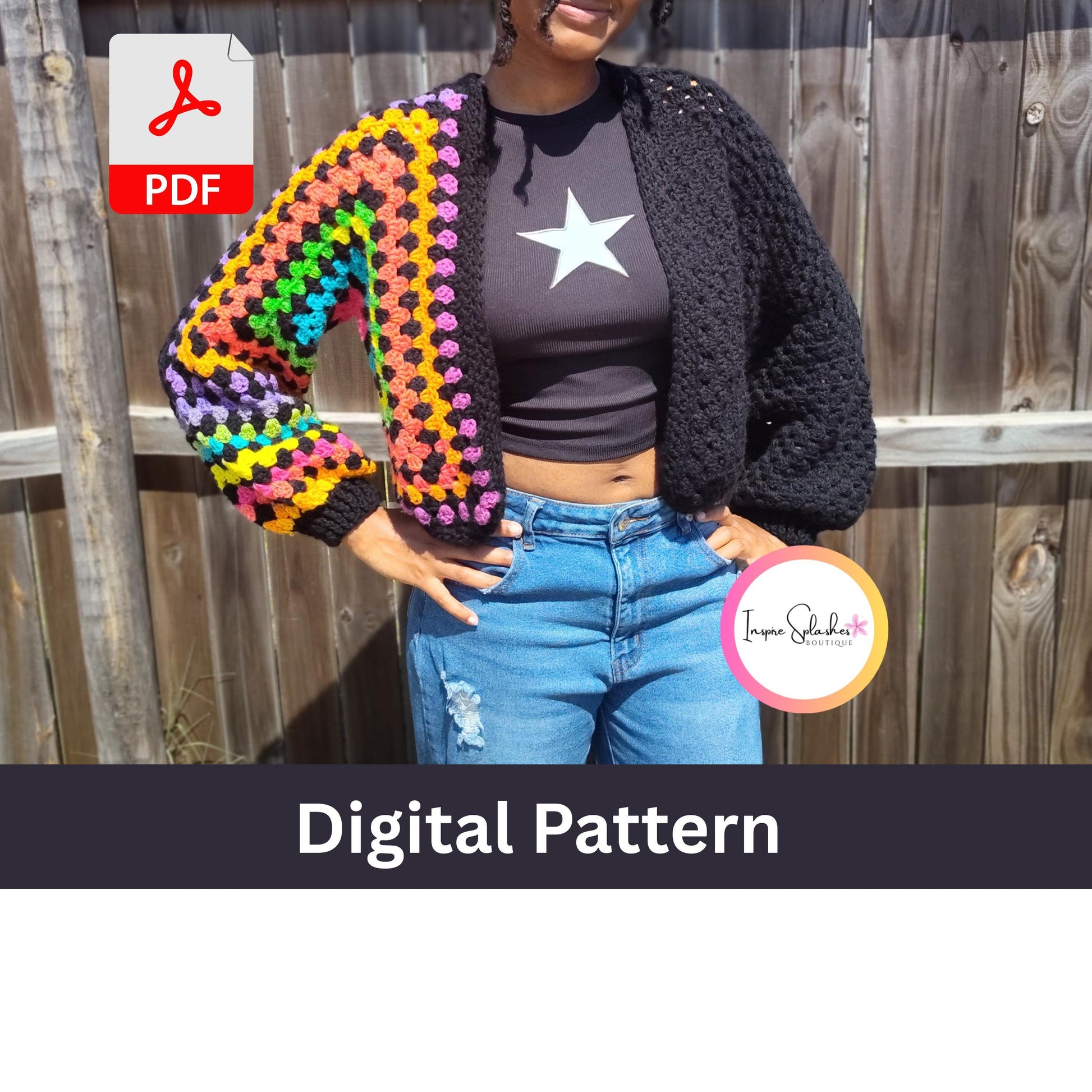 Digital Crochet Pattern PDF – Retro Granny Square Cardigan