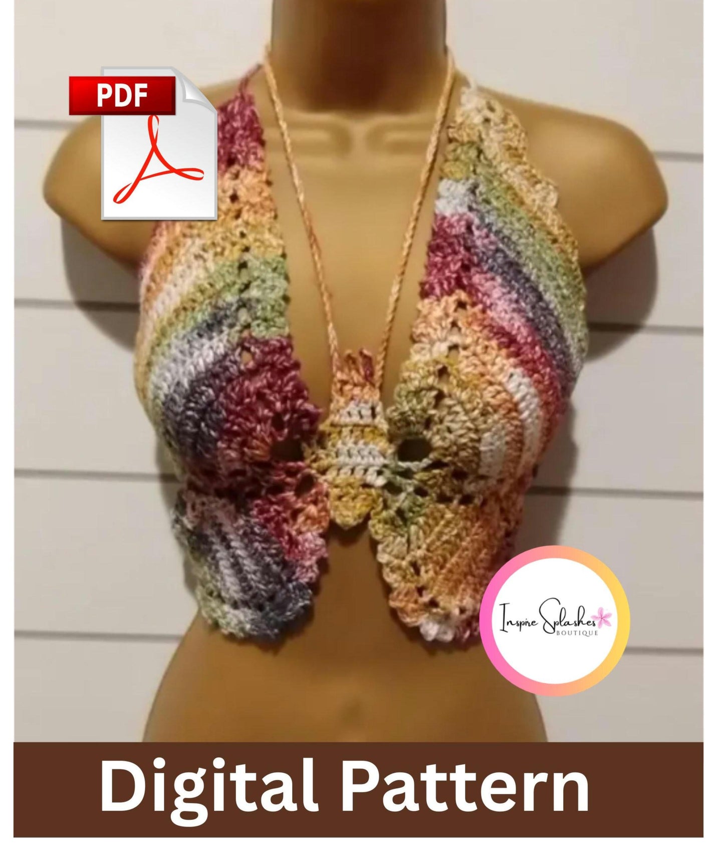 Digital Crochet Pattern PDF – Boho Butterfly Backless Crop Top