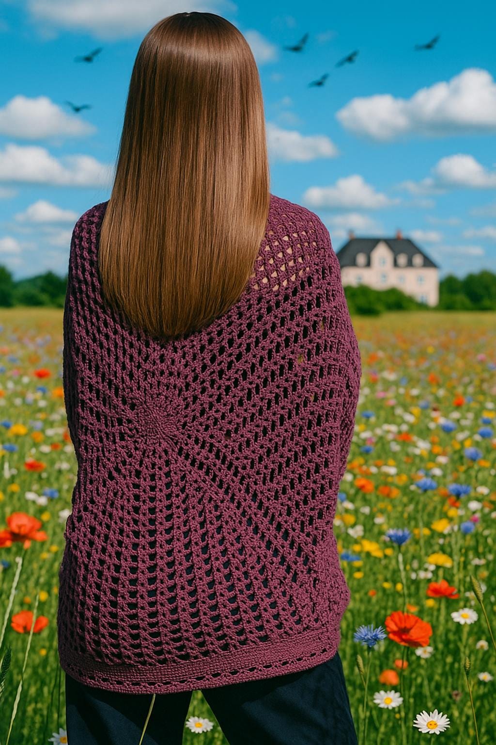 Digital Lacey Circle V-Stitch Shrug Crochet Pattern – U.S. & U.K. Terminology, Sizes XS–2XL, PDF Pattern