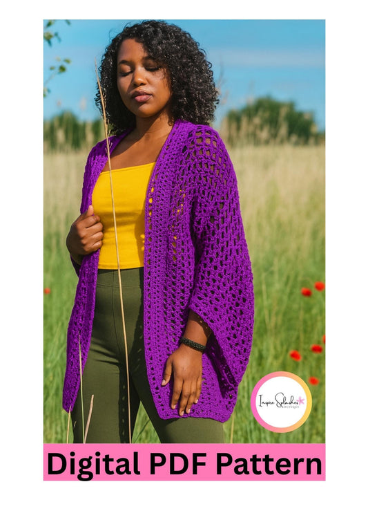 Digital Lacey Circle V-Stitch Shrug Crochet Pattern – U.S. & U.K. Terminology, Sizes XS–2XL, PDF Pattern