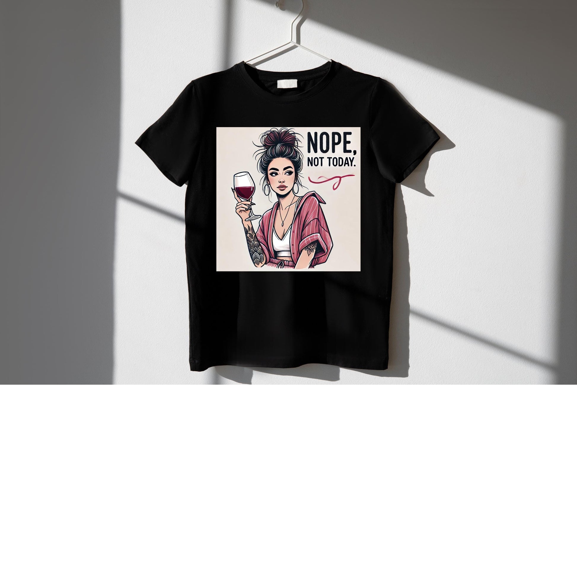 Nope Not Today PNG | Tattooed Woman with Wine Glass Sublimation Design | Funny Sassy Digital Download